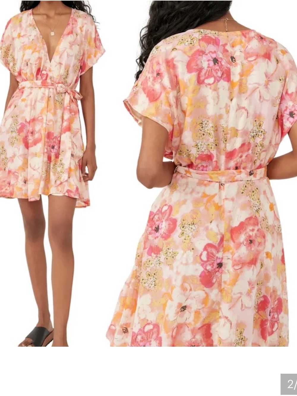 Free People Pink & Coral Floral Tie-Waist Mini Dress - Picture 5 of 9
